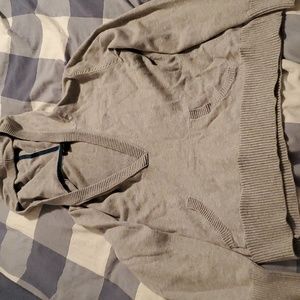Gray V neck hoodie sweater